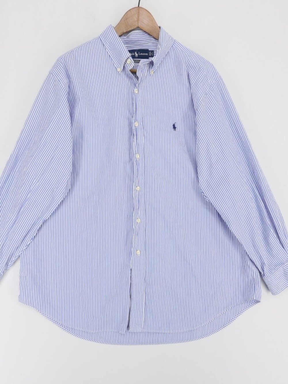 VTG Ralph Lauren Shirt Mens 17 32/33 Blue Stripe Classic Fit Long Sleeve Oxford